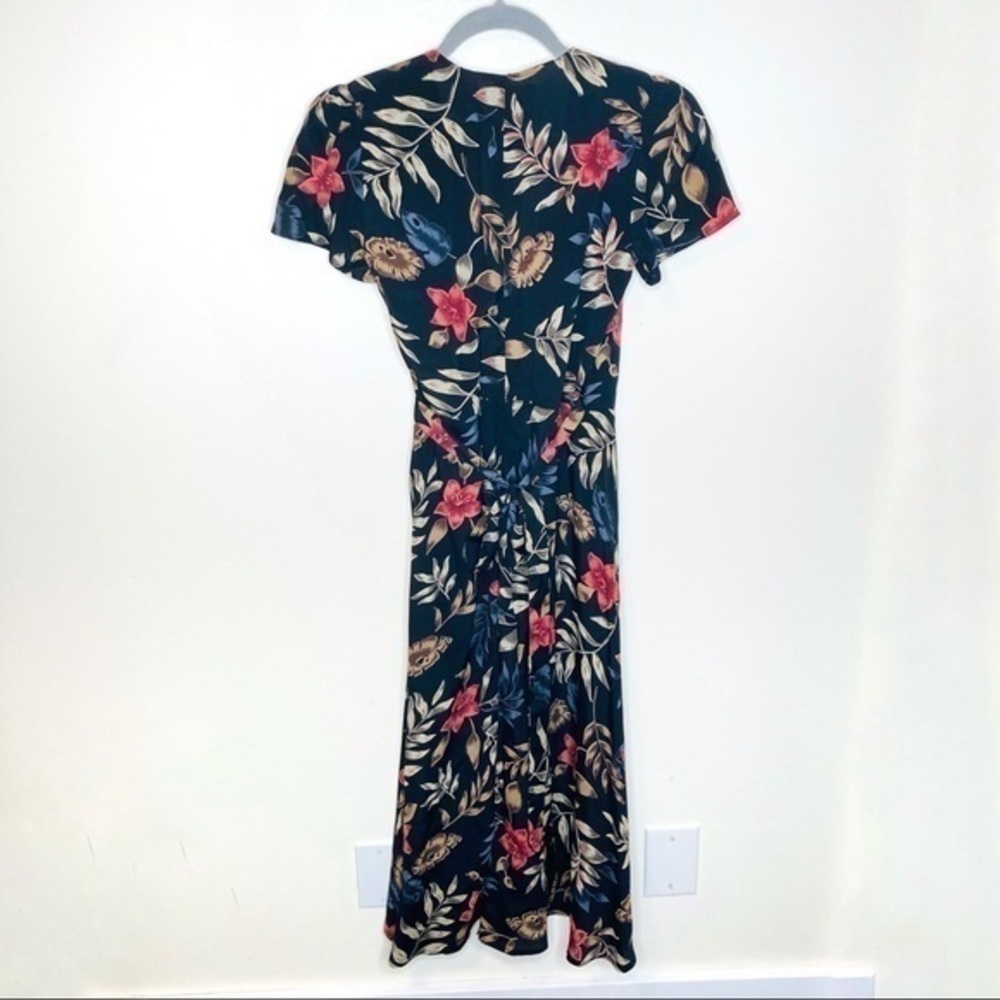 Reformation dress Wrap Midi Tropical Floral Leaf black neutral rust boho hippie - Picture 3 of 7
